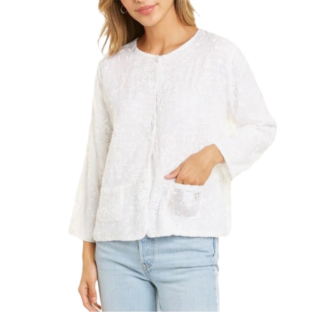 Johnny Was Valerie Jacket White Floral Embroidered Reversible Women’s M